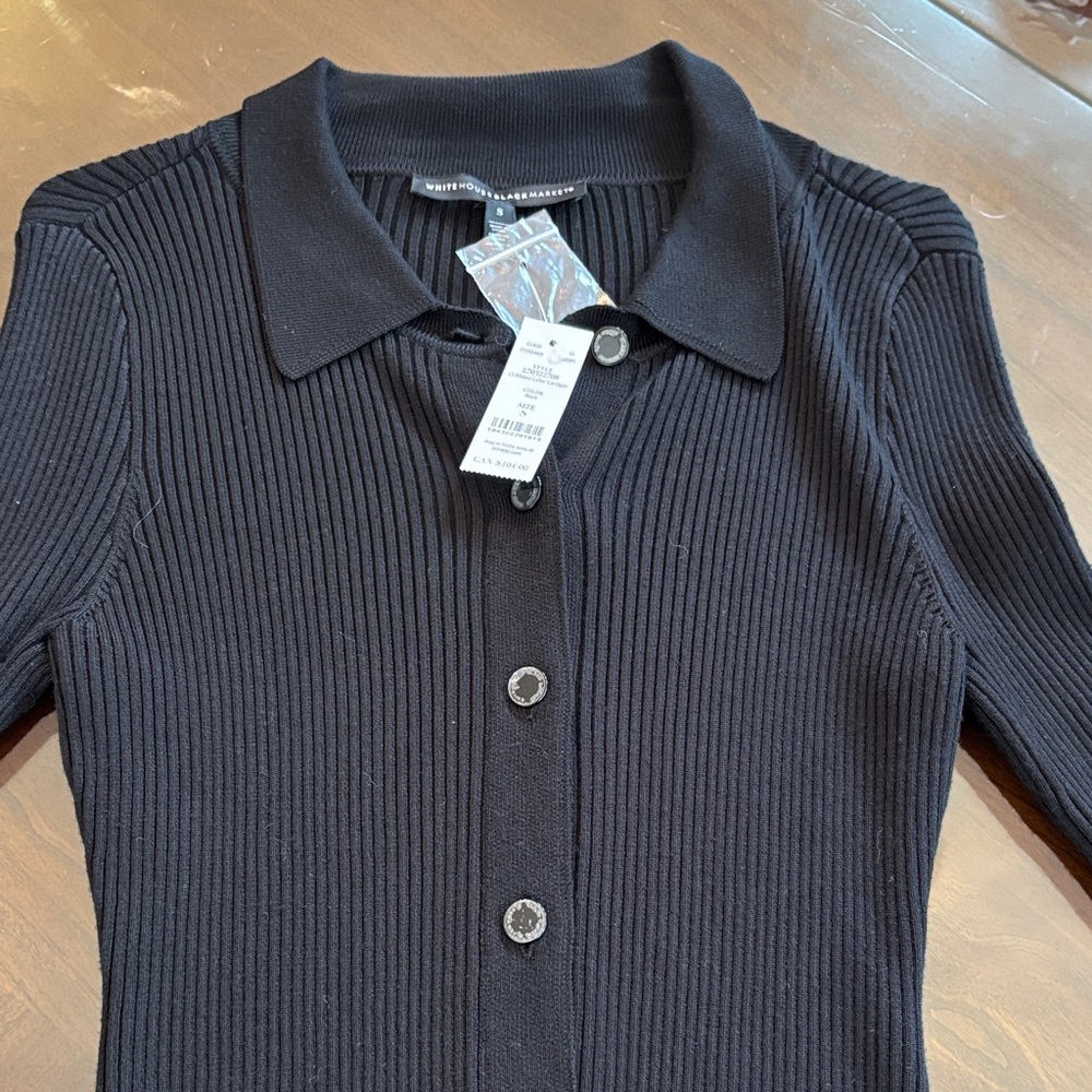 White House Black Market Black Ribbed Cardigan